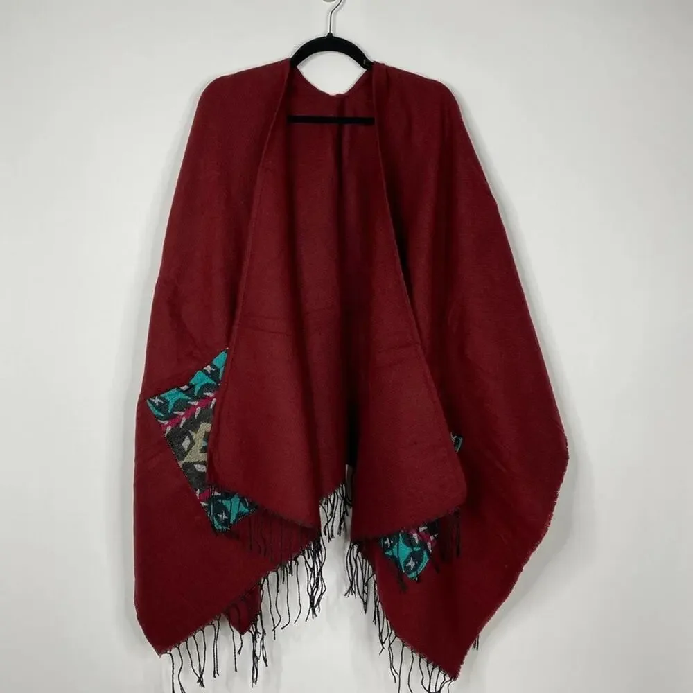 2/$30 NEW Boho Southwest Ruana Oversized Open Wrap Poncho Blanket Scarf